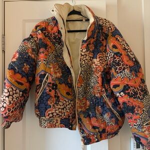 Free People Multicolor Floral Puffer Jacket